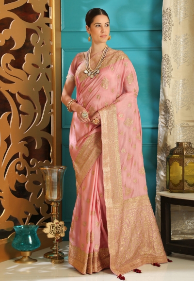 Pink silk party wear saree  4112